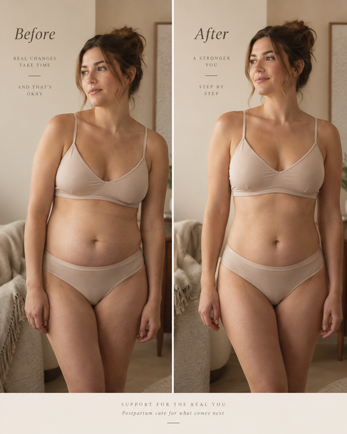 Illustrative postpartum support before and after campaign image